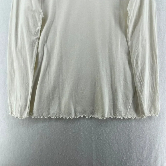 LOGO by Lori Goldstein T-shirt Womens L White Long Sleeved Ruffle Trim Pullover - Picture 11 of 12